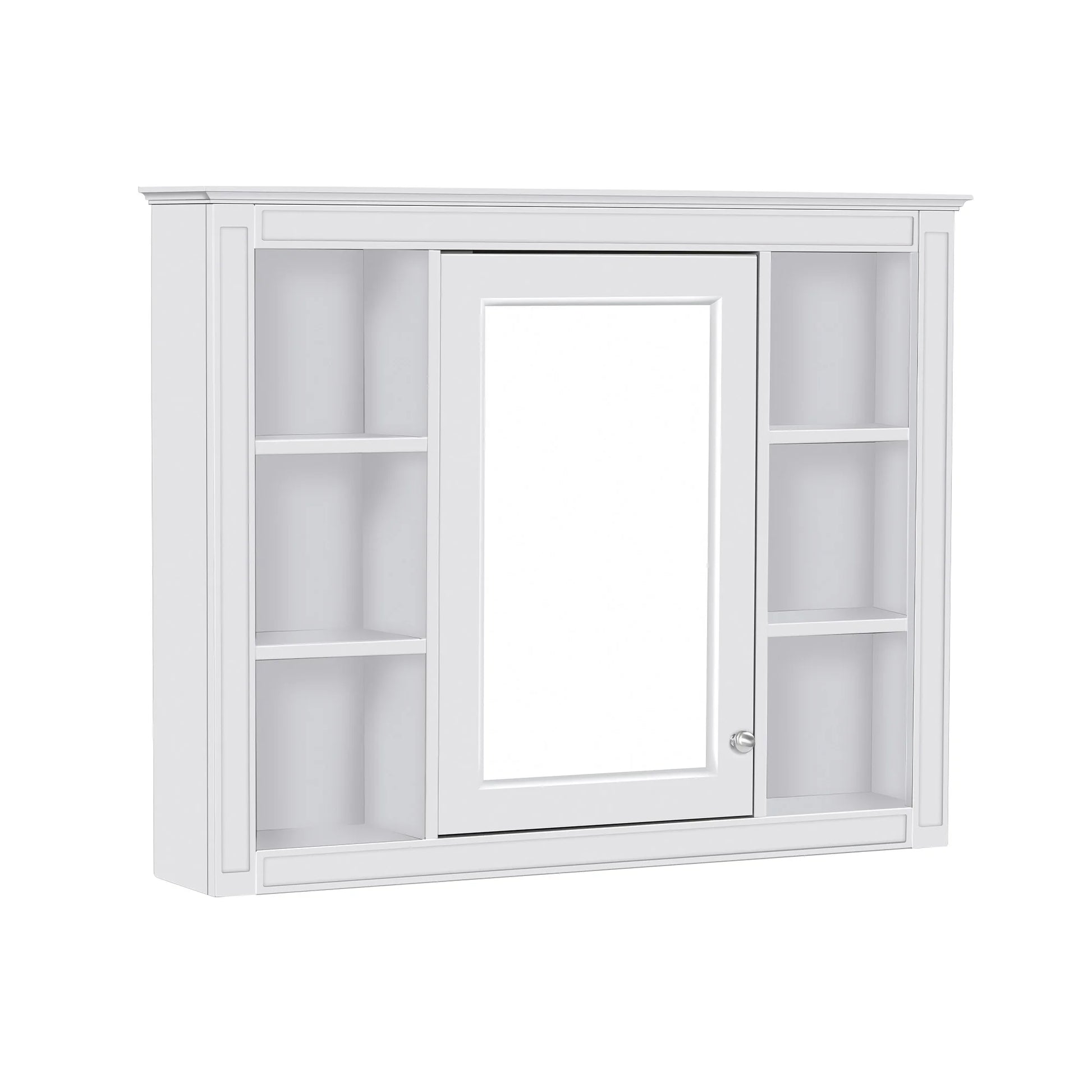 Furvclv Bathroom Wall Mirror Cabinet Modern Wall Mounted Cabinet Storage Organizer With Single Mirror Door 6 Open Shelves