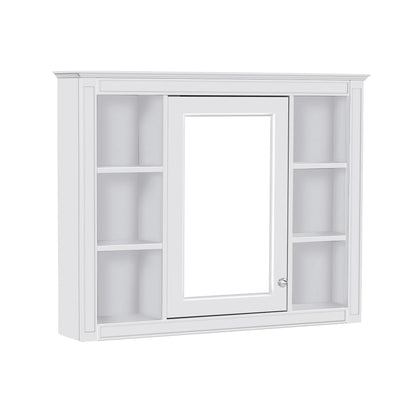 Furvclv Bathroom Wall Mirror Cabinet Modern Wall Mounted Cabinet Storage Organizer With Single Mirror Door 6 Open Shelves