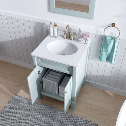 Hanover Callimont 24'' Vanity Cabinet with Sink Combo for Bathroom, Powder Room | Pre-Assembled Cabinet | Accent Mirror | Artificial Stone Countertop | Blue Cabinet | HANVN0106-24-0BL