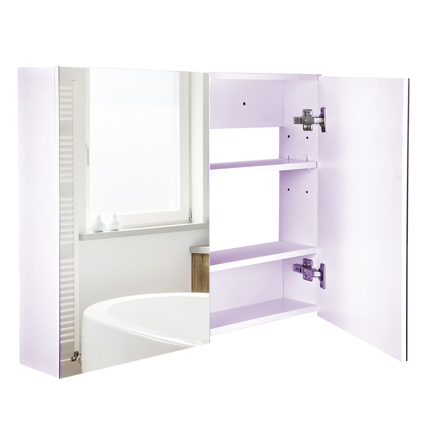 Homiyad Double Door Wall Mounted Bathroom Mirror, 31.5" x 23.5" Medicine Cabinet with Modern Design, Large Storage, & Quiet Hinges