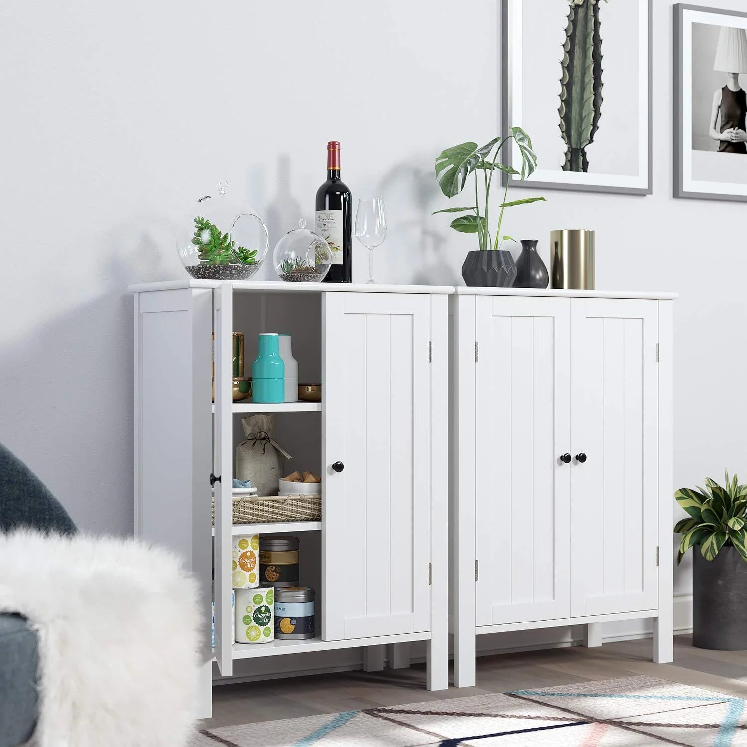 Homfa Bathroom Cabinets Freestanding, Bathroom Storage Floor Cabinet, White Storage Cabinets with Doors and Shelves