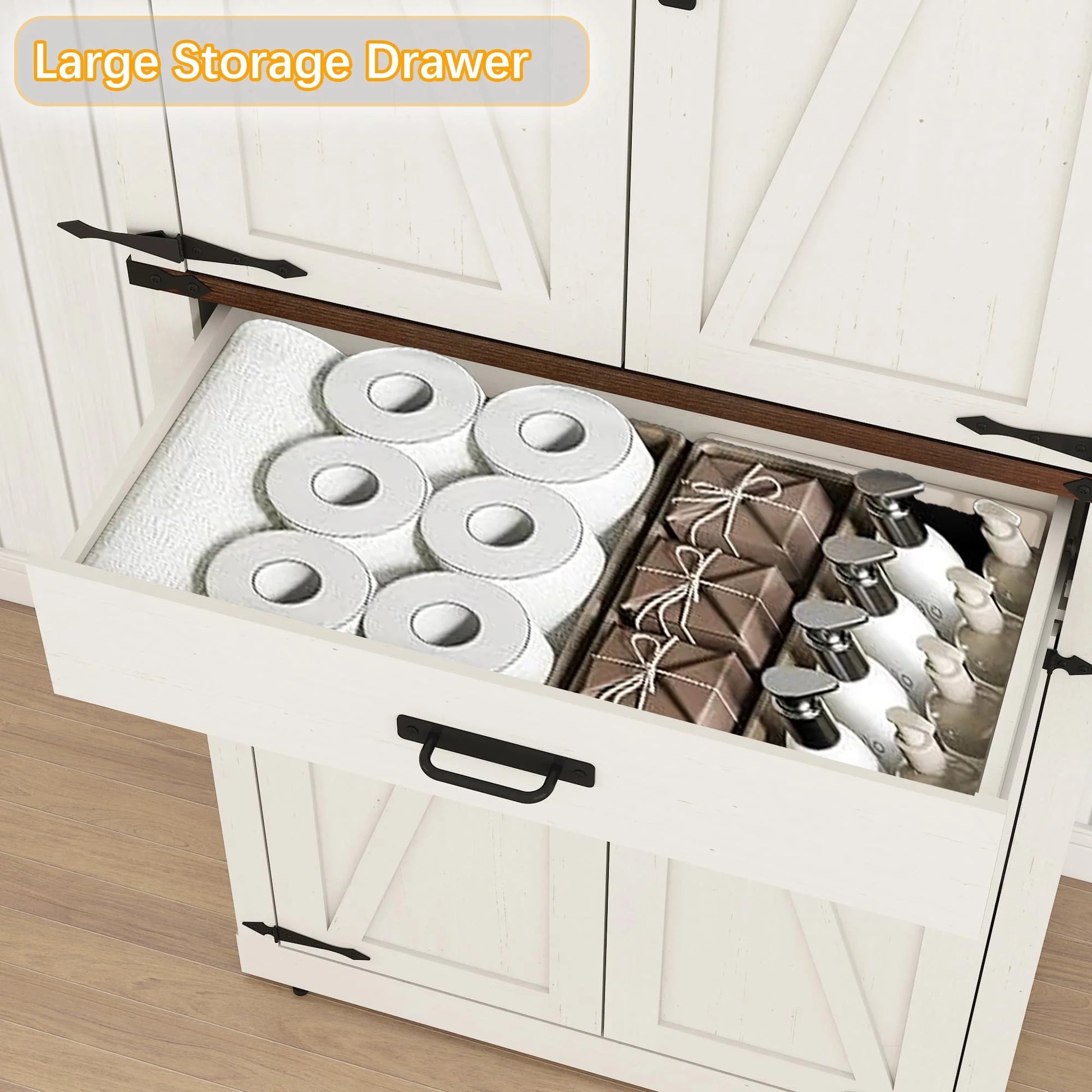 72.4'' Tall Bathroom Storage Cabinet with Drawer & 4 Storage Shelves, Rustic Farmhouse Linen Cabinet with Load-Bearing Steel Pipe & 4 Doors for Bedroom Living Room Kitchen Art/Craft Room