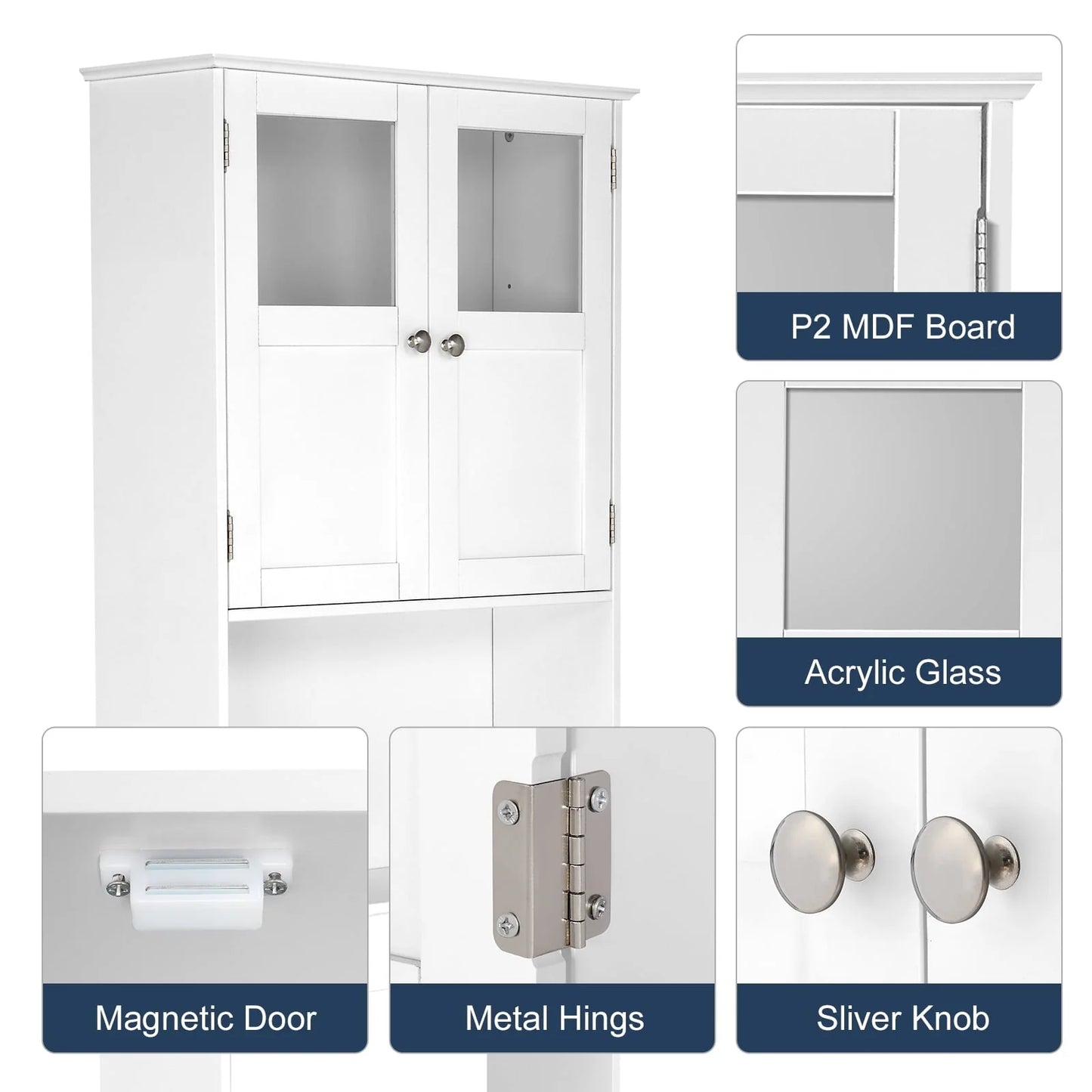 Ktaxon Over the Toilet Bathroom Storage Cabinet Space Saver with 2 Doors and 3 Storage Shelves, White Finish