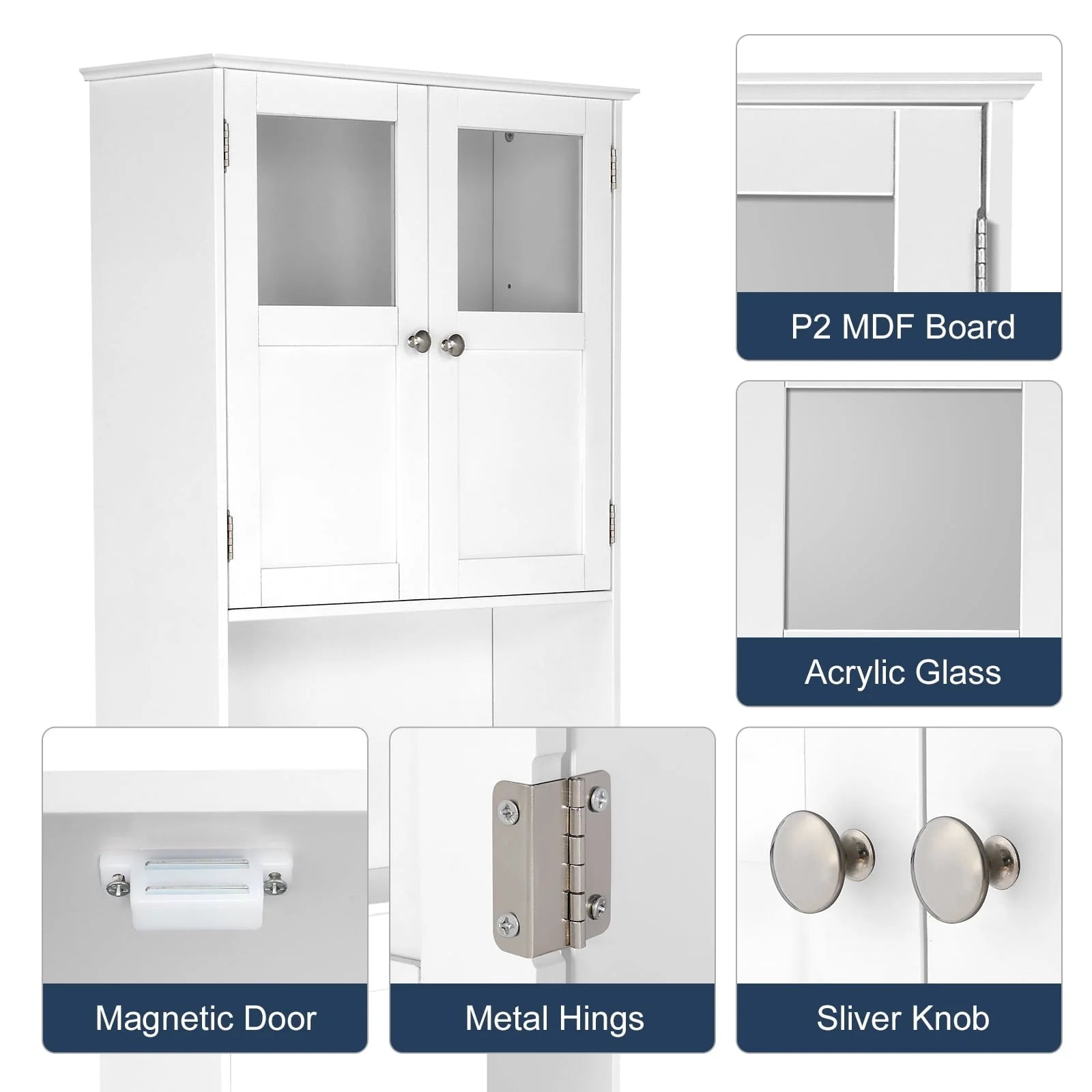 Ktaxon Over the Toilet Bathroom Storage Cabinet Space Saver with 2 Doors and 3 Storage Shelves, White Finish