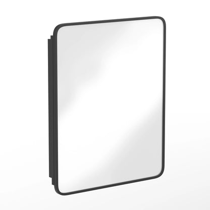 BizChair 24" x 30" Recessed Bathroom Medicine Cabinet with Rounded Beveled Mirror and Reversible Metal Frame in Black