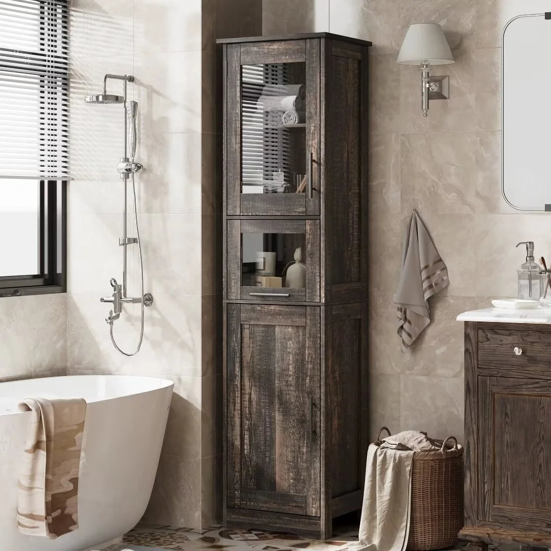 66.9" Tall Bathroom Cabinet, Slim Bathroom Storage Cabinet with Doors and Adjustable Shelf, Freestanding Floor Pantry Cabinet for Kitchen, Living Room, Laundry Room, Home Office, White 15.7 Inch