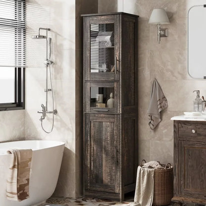 66.9" Tall Bathroom Cabinet, Slim Bathroom Storage Cabinet with Doors and Adjustable Shelf, Freestanding Floor Pantry Cabinet for Kitchen, Living Room, Laundry Room, Home Office, White 15.7 Inch