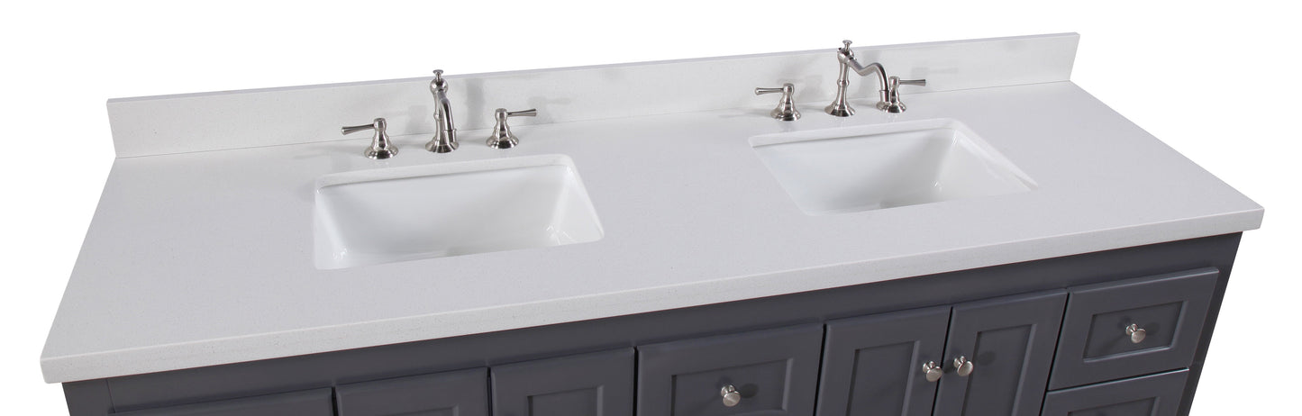 Abbey 72" Double Bathroom Vanity with Marine Gray Cabinet and Quartz Top