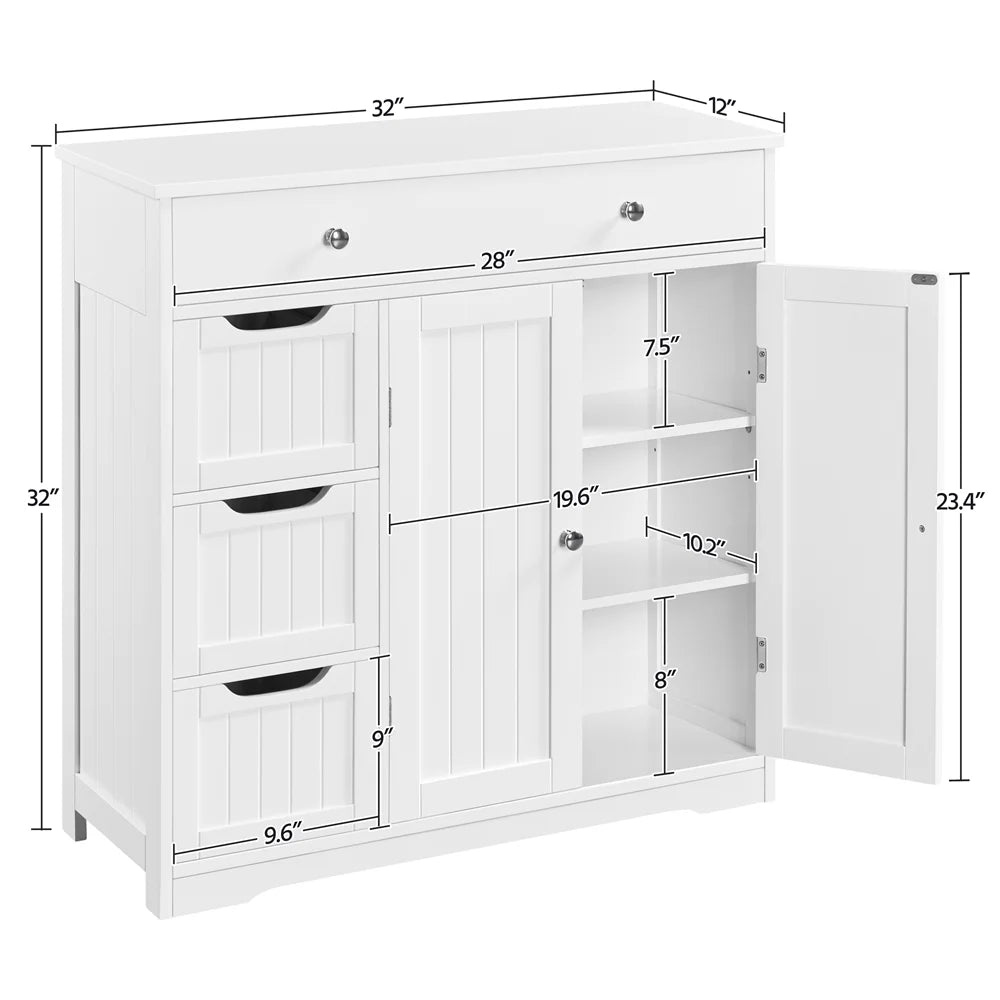 Yaheetech Free-Standing Floor Cabinet with Drawers and Doors for Bathroom,White