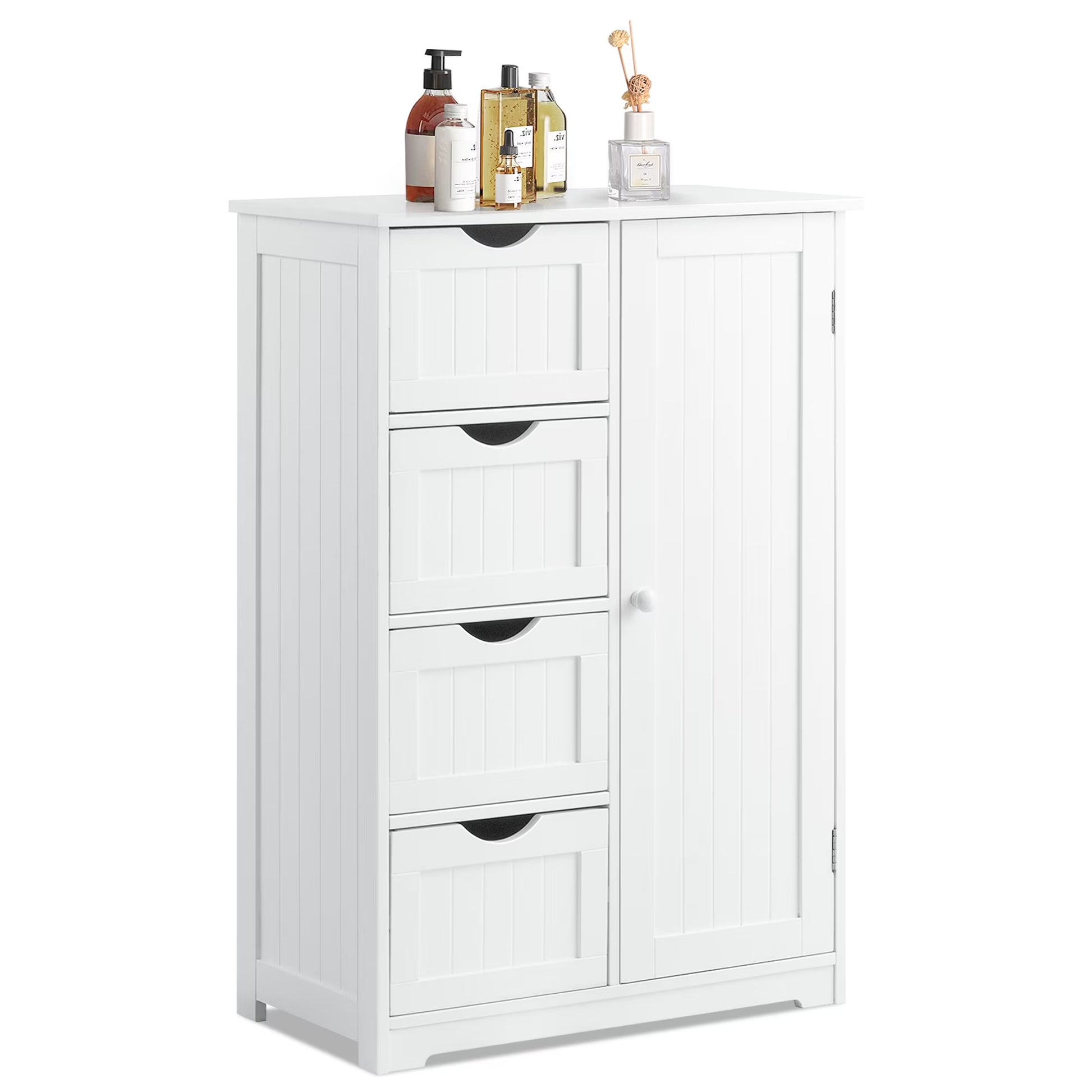 Bathroom Storage Wooden 4 Drawer Cabinet Cupboard 2 Shelves Free Standing White