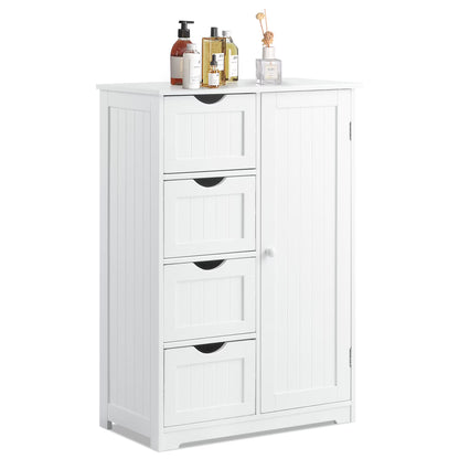 Bathroom Storage Wooden 4 Drawer Cabinet Cupboard 2 Shelves Free Standing White