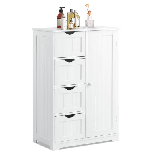 Bathroom Storage Wooden 4 Drawer Cabinet Cupboard 2 Shelves Free Standing White