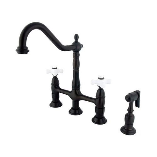 Kingston Brass Restoration Two-Handle 3-Hole Deck Mount 4 in. Centerset Bathroom Faucet Matte Black Matte