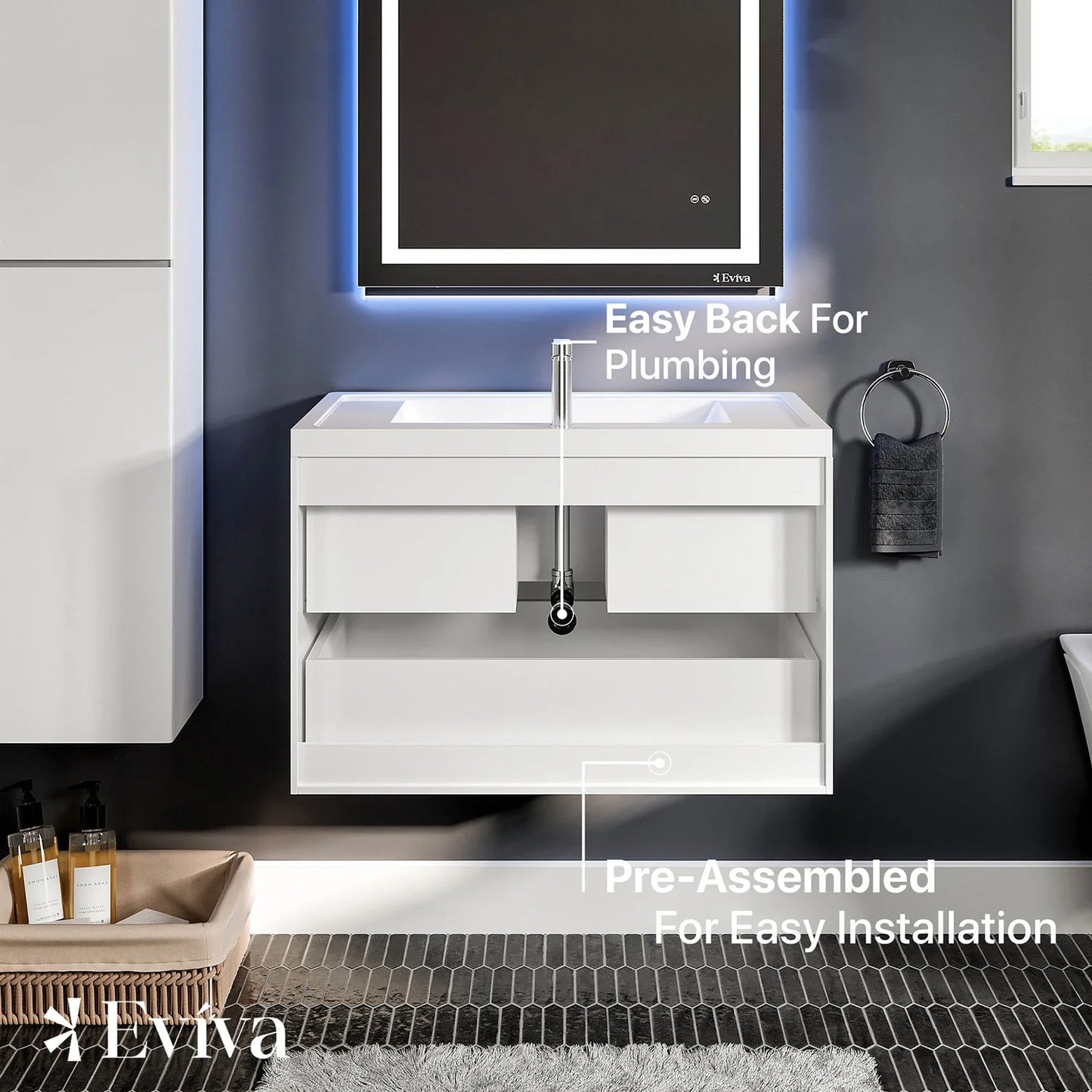 Eviva Glazzy 36" Wall Mount Modern Bathroom Vanity (High Glossy White)