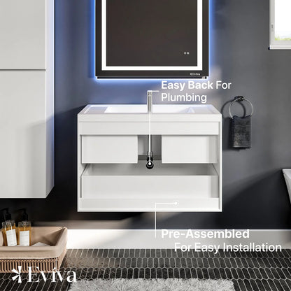 Eviva Glazzy 36" Wall Mount Modern Bathroom Vanity (High Glossy White)