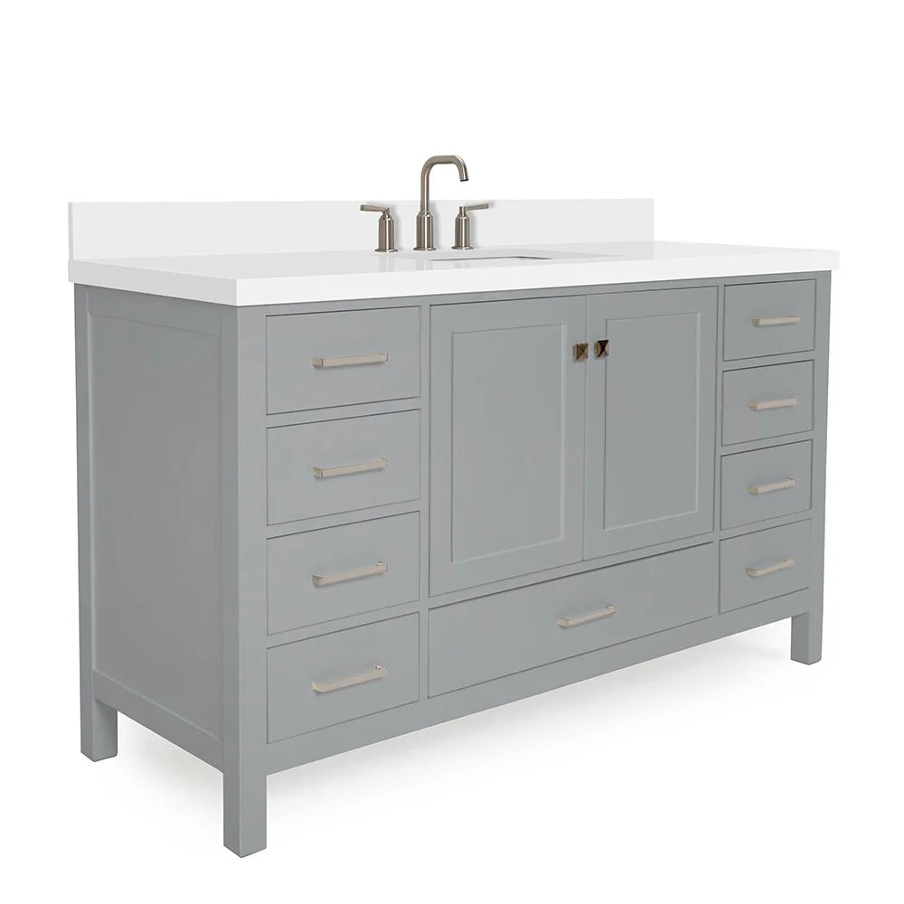 ARIEL Cambridge 61 Inch Single Rectangle Sink Bathroom Vanity With Pure White Quartz Countertop 1.5 Inch Edge In Oak