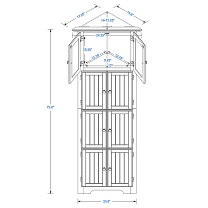 Royard Oaktree 72" Tall Corner Cabinet with 8 Doors and 4 Storage Shelves, Freestanding Bathroom Storage Cabinet, 4-tier Kitchen Pantry Storage Cabinet for Bathroom, Living Room, Office (Black)