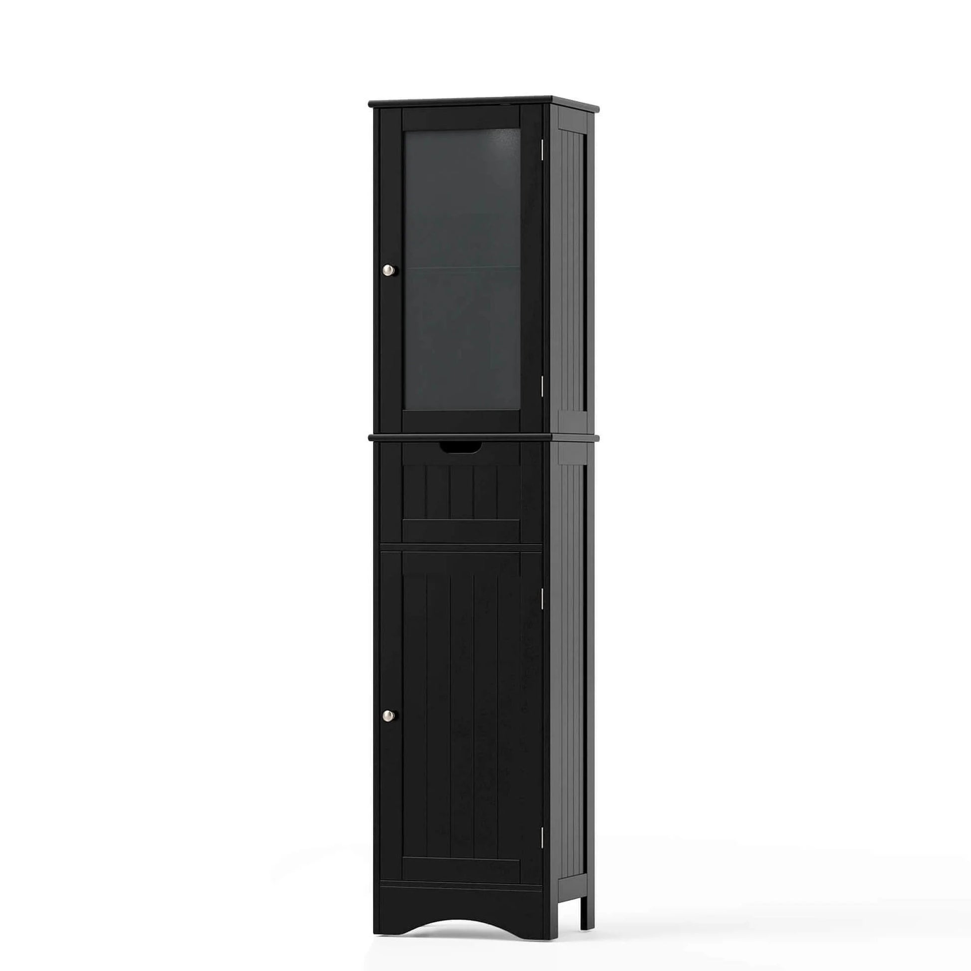 Costway Tall Bathroom Cabinet with Adjustable Shelves Deep Drawer for Living Room Black