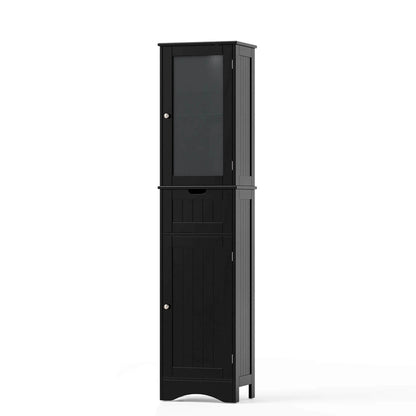 Costway Tall Bathroom Cabinet with Adjustable Shelves Deep Drawer for Living Room Black