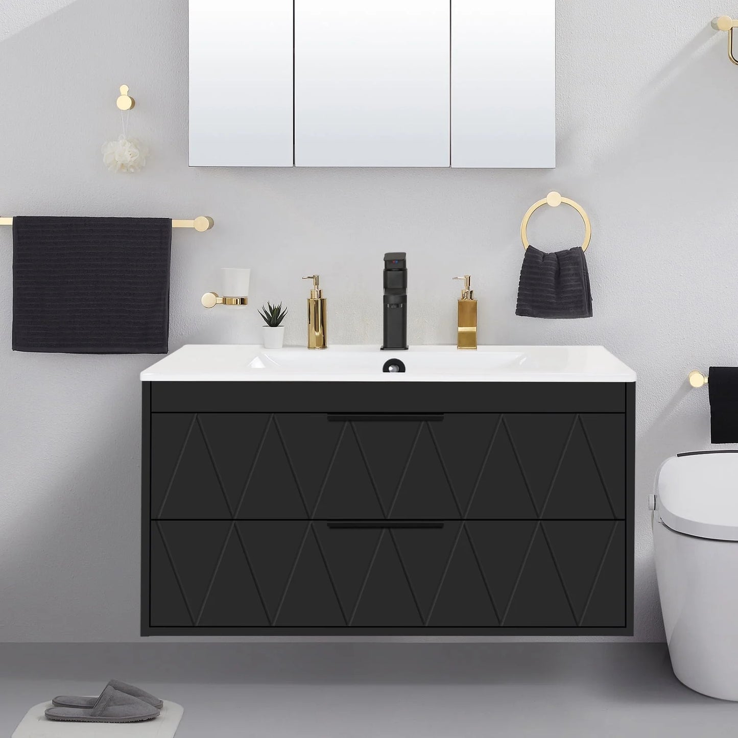 Eclife 36" Modern Bathroom Vanity Sink Combo with Ceramic Top, Faucet, Floating Cabinet