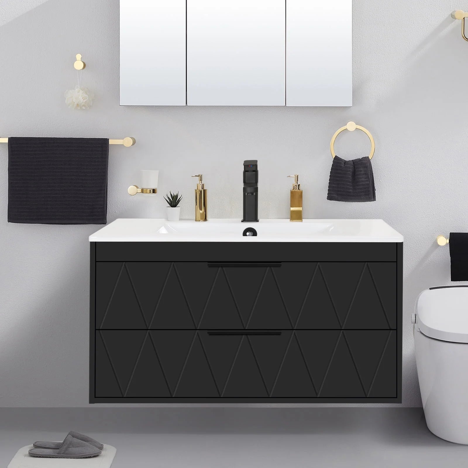 Eclife 36" Modern Bathroom Vanity Sink Combo with Ceramic Top, Faucet, Floating Cabinet