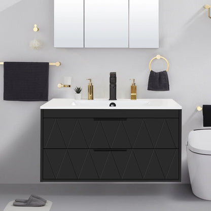 Eclife 36" Modern Bathroom Vanity Sink Combo with Ceramic Top, Faucet, Floating Cabinet