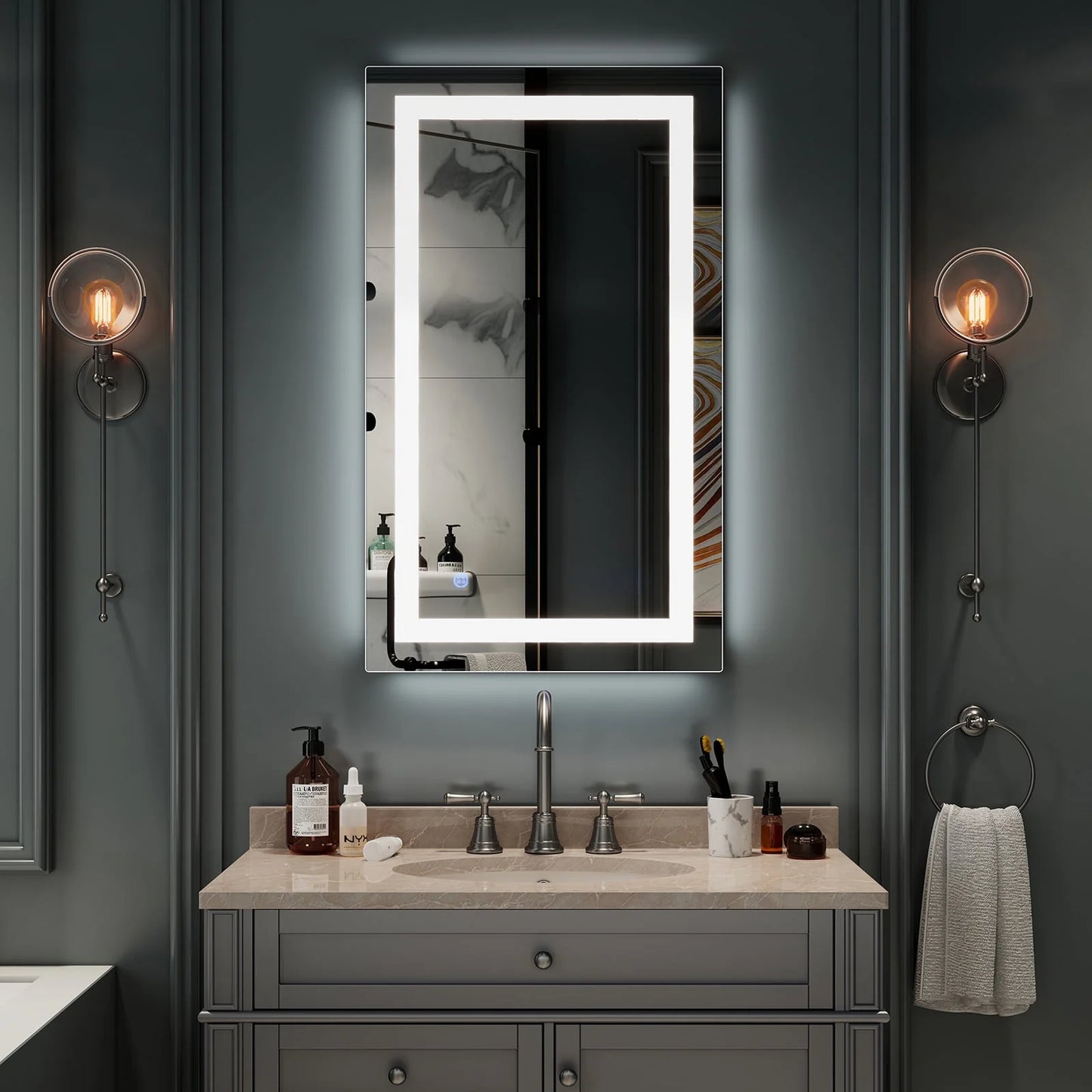 Ktaxon Anti-fog Wall Mounted Lighted Vanity Mirror LED Bathroom Mirror Anti Fog and IP67 Waterproof, Rectangle 40"x24" Silver