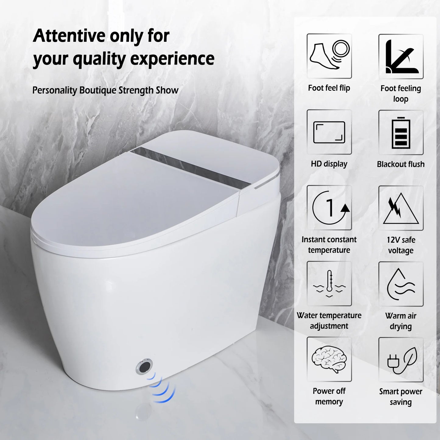 Teekyooly Smart Toilet,One Piece Bidet Toilet for Bathrooms,Modern Elongated Toilet with Warm Water, Foot Sensor Operation, Heated Bidet Seat,Electric Tankless Toilets with LED Display
