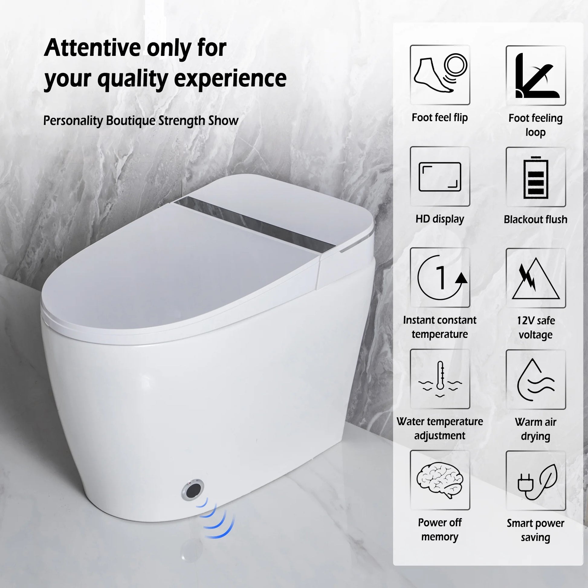 Teekyooly Smart Toilet,One Piece Bidet Toilet for Bathrooms,Modern Elongated Toilet with Warm Water, Foot Sensor Operation, Heated Bidet Seat,Electric Tankless Toilets with LED Display