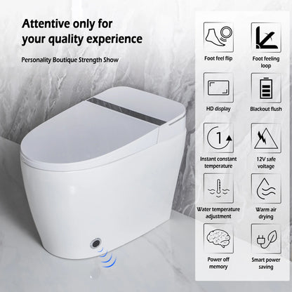 Teekyooly Smart Toilet,One Piece Bidet Toilet for Bathrooms,Modern Elongated Toilet with Warm Water, Foot Sensor Operation, Heated Bidet Seat,Electric Tankless Toilets with LED Display