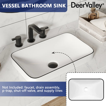 DV-1V0235 DeerValley Ally 19'' x 12'' Drop-In Bathroom Sink Semi-Recessed Vessel Sink Rectangular Above Counter Basin