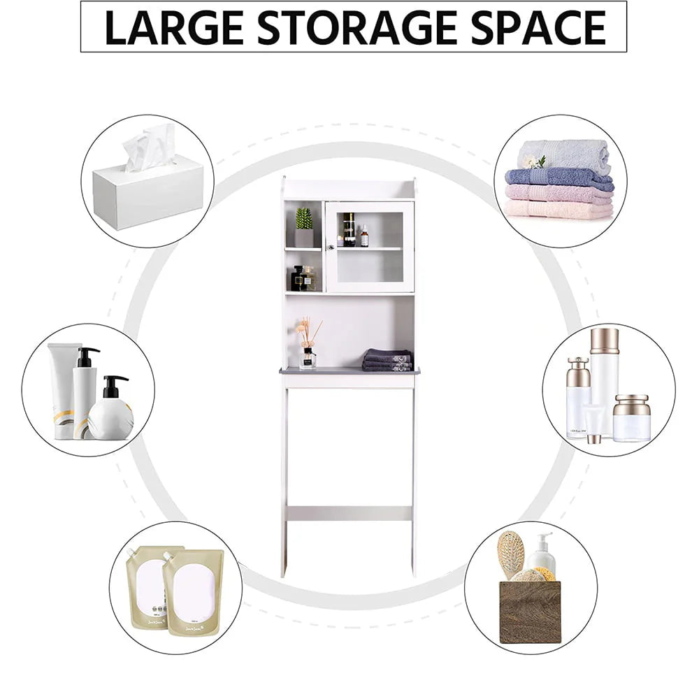 SESSLIFE Bathroom Storage Toilet Space Saver with Shelves and Doors, Modern Over The Toilet Space Saver Organization Wood Storage Cabinet for Home, Bathroom, White