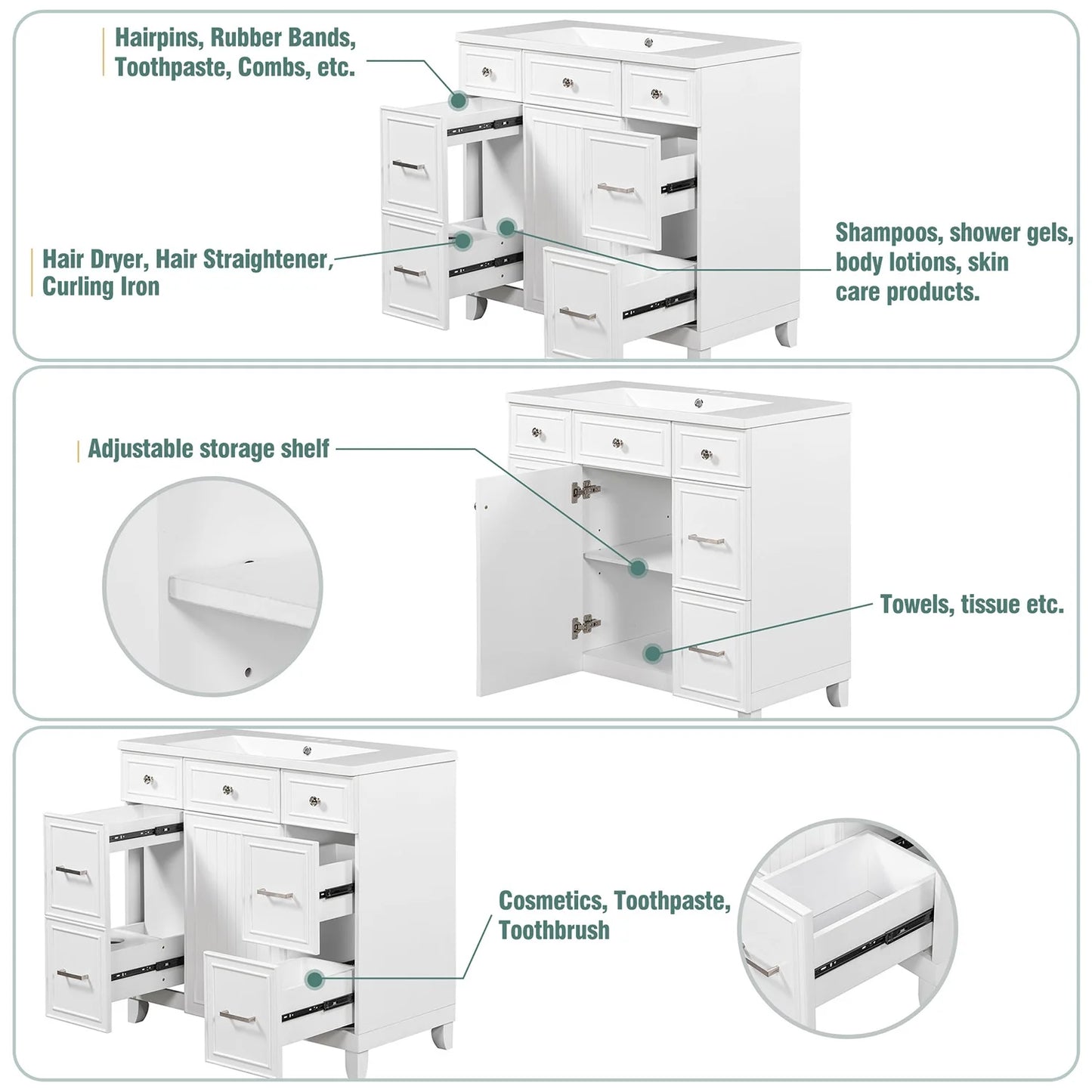 Harper & Bright Designs Bathroom Vanity Cabinet with Sink Combo Set 36", Contemporary Bathroom Shaker Cabinets and Vanities with Soft Closing Door and Drawer, White