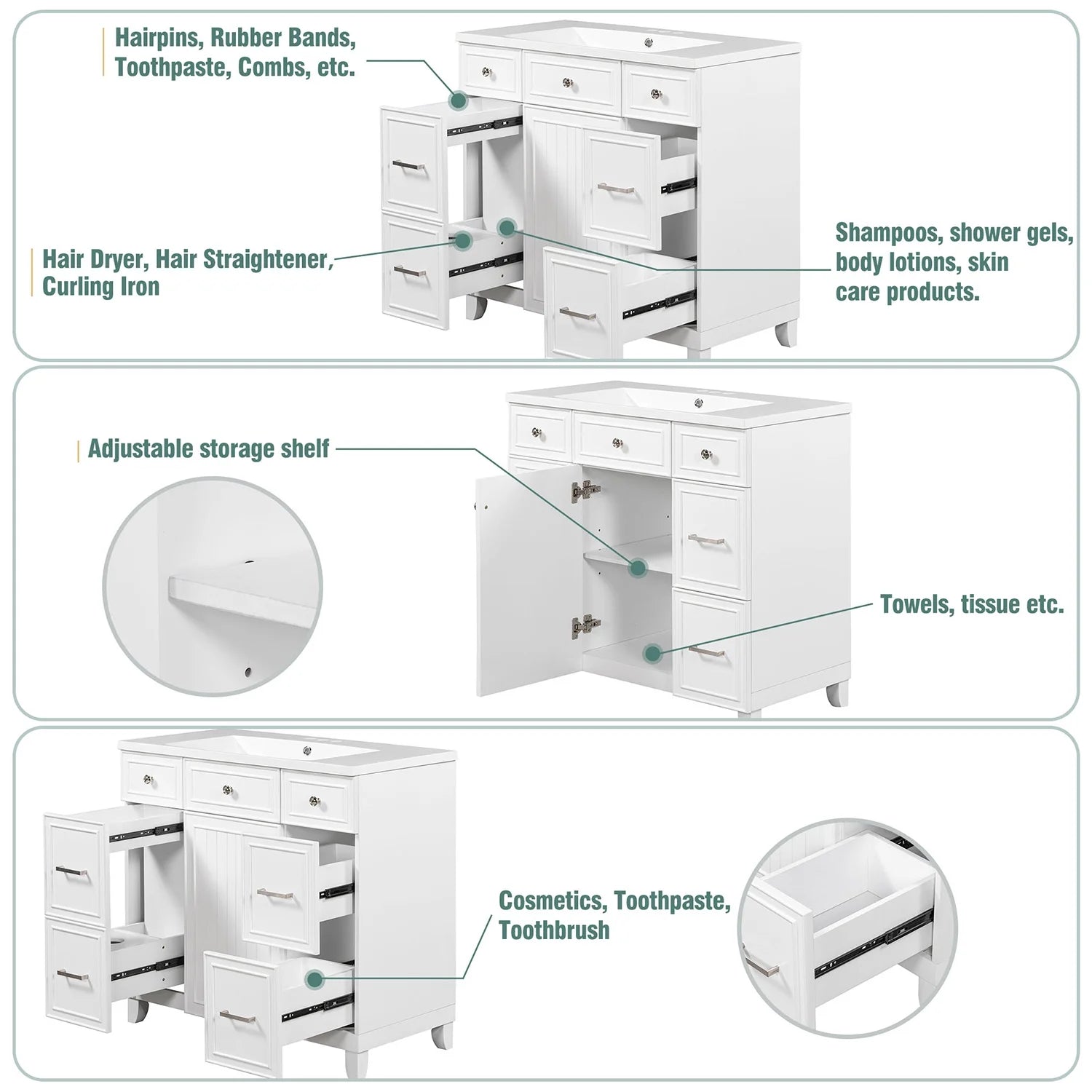 Harper & Bright Designs Bathroom Vanity Cabinet with Sink Combo Set 36", Contemporary Bathroom Shaker Cabinets and Vanities with Soft Closing Door and Drawer, White