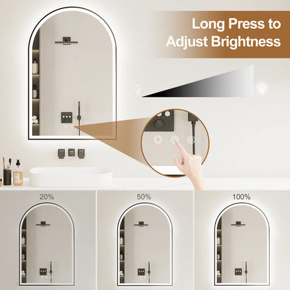 Funtouch Arched LED Bathroom Mirror 20"x30" with Front and Backlight, LED Bathroom Mirror with Lights��Anti-Fog��3 Colors, Memory,Shatterproof,UL Listed
