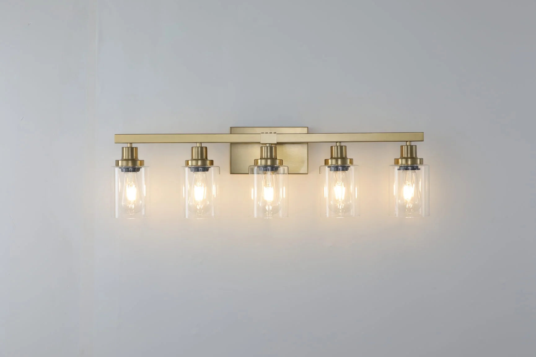 5-Light Vanity Light with Clear Glass Shades, Golden Iron Wall Fixture for Bathroom and Dressing Table, (No Bulbs)