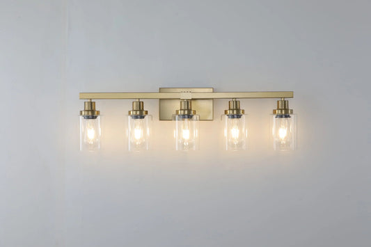 5-Light Vanity Light with Clear Glass Shades, Golden Iron Wall Fixture for Bathroom and Dressing Table, (No Bulbs)