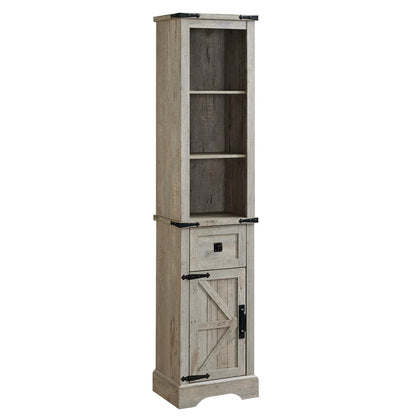 OKD Farmhouse Bathroom Organizers and Storage, Narrow Tall Cabinet Storage Tower with Door and Drawer, Light Rustic Oak