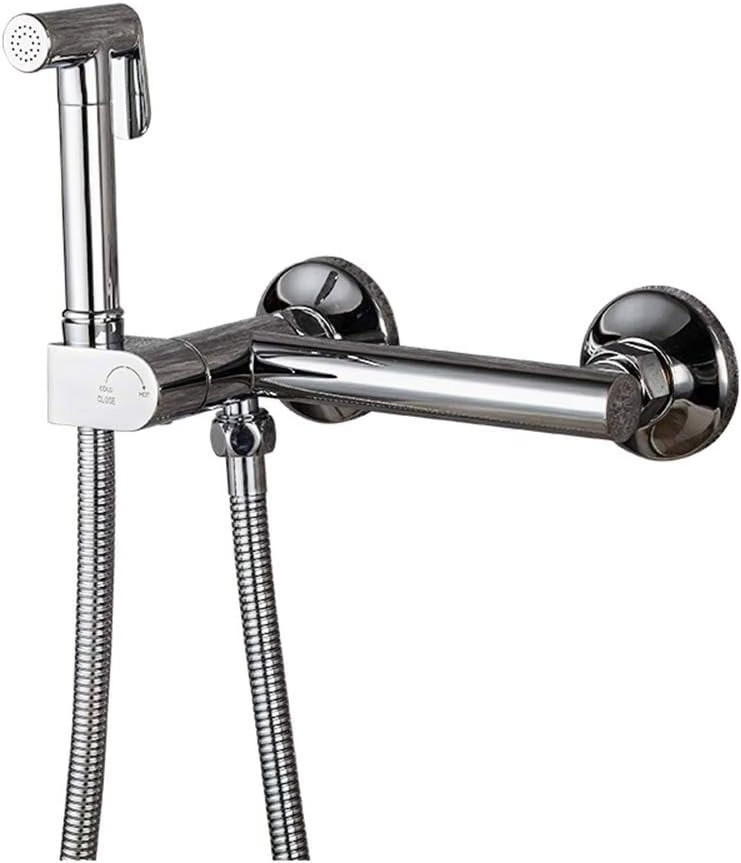 Handheld Bidet Sprayer for Toilet, Chrome Baby Cloth Diaper Washer Set Brass Bathroom Sprayer Kit Wall Mounted Bathroom Bidet Faucet with Hot and Cold Water, Anti Leaking Hose