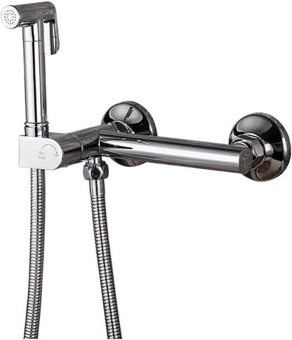 Handheld Bidet Sprayer for Toilet, Chrome Baby Cloth Diaper Washer Set Brass Bathroom Sprayer Kit Wall Mounted Bathroom Bidet Faucet with Hot and Cold Water, Anti Leaking Hose