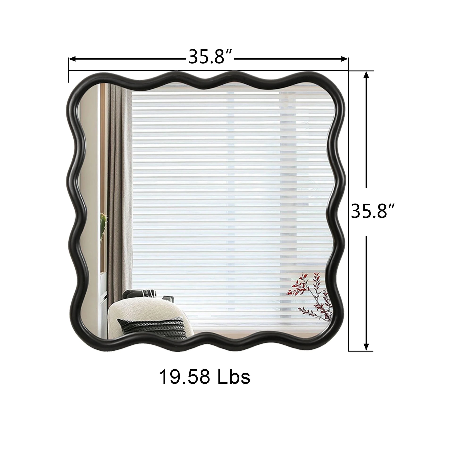 Dasun Solid Wood Wavy Square Mirror-Black 36" x 36" Modern Mirror Wall Decor for Bathroom, Bedroom, Living Room, Dining Room, Cloakroom, Entryway