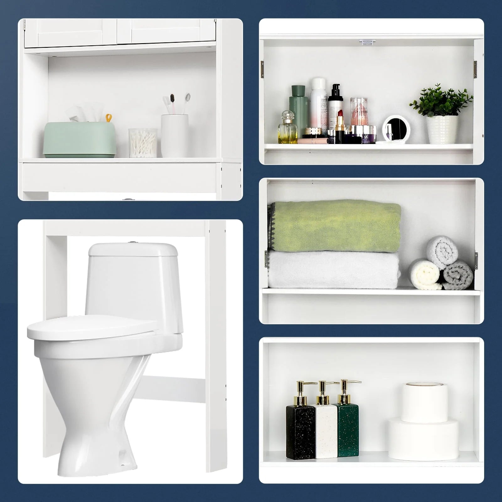 Ktaxon Over the Toilet Bathroom Storage Cabinet Space Saver with 2 Doors and 3 Storage Shelves, White Finish