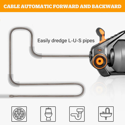 DOMINOX Electric Drain Snake with 2.0Ah Battery and 25FT Plumbing Snakes, Drain Snake Clog Remover for Unclogging Toilet, Sewer, Bathroom, Sink Drain Pipes