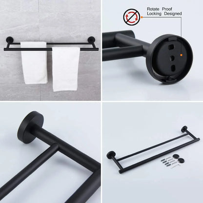 Matte Black Bathroom Accessories Kit 5-Pieces Bathroom Hardware Set Wall Mounted - Includes 24" Double Towel Bar, 12" Hand Towel Bar, Toilet Paper Holder, 2X Robe Towel Hooks …