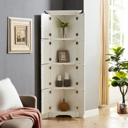 Freestanding Tall Storage Cabinet with 4 Doors and 4 Shelves, Large Bathroom Cabinet, Freestanding Kitchen Pantry Cabinet for Living Room, Kitchen, Dining Room, Office