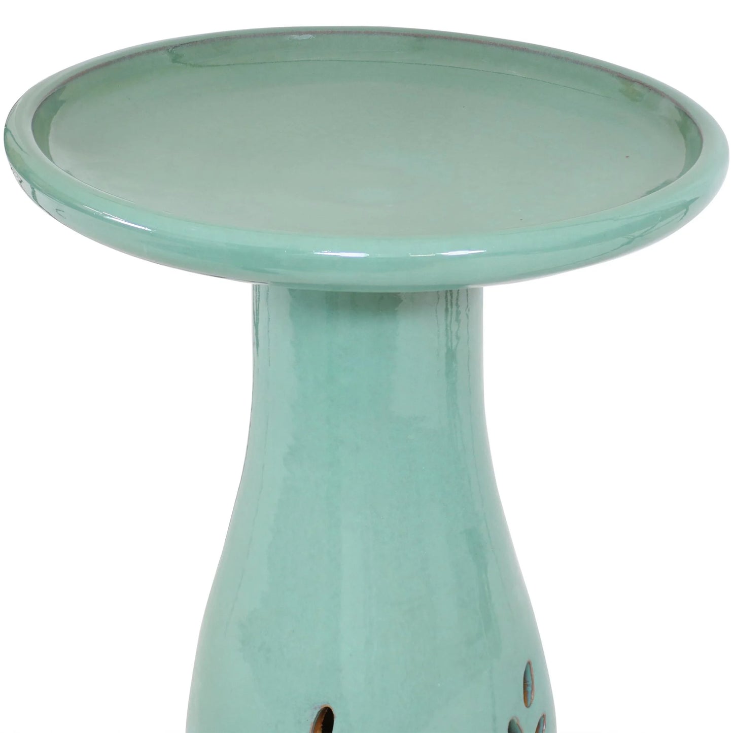 Sunnydaze Classic Freestanding Ceramic Outdoor Bird Bath, UV-Resistant Seafoam Finish