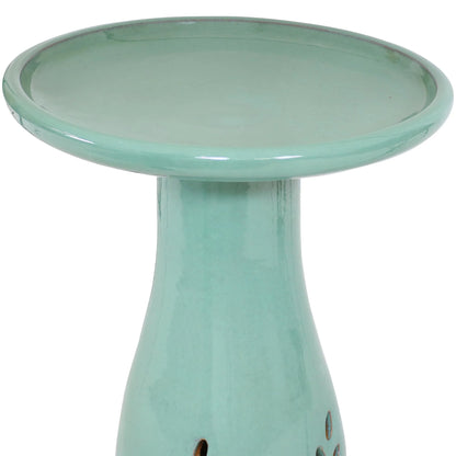 Sunnydaze Classic Freestanding Ceramic Outdoor Bird Bath, UV-Resistant Seafoam Finish