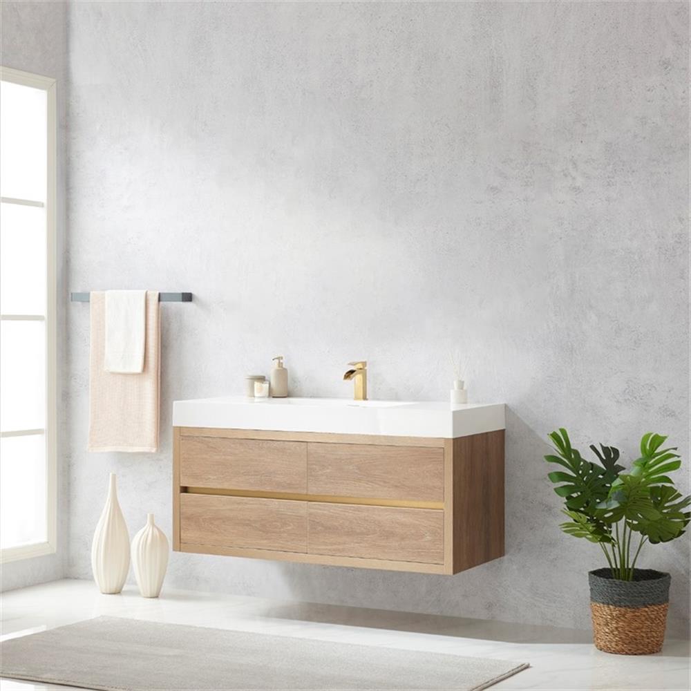 Palencia 48" Single Sink Wall-Mount Floating Wood Bathroom Vanity No Mirror