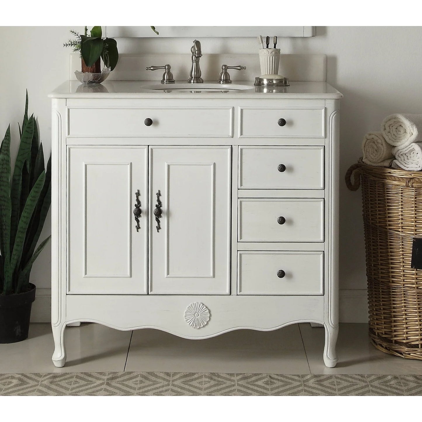 Chans Furniture 38" Daleville Bathroom Sink Vanity with MIR/BS - Antiqued White