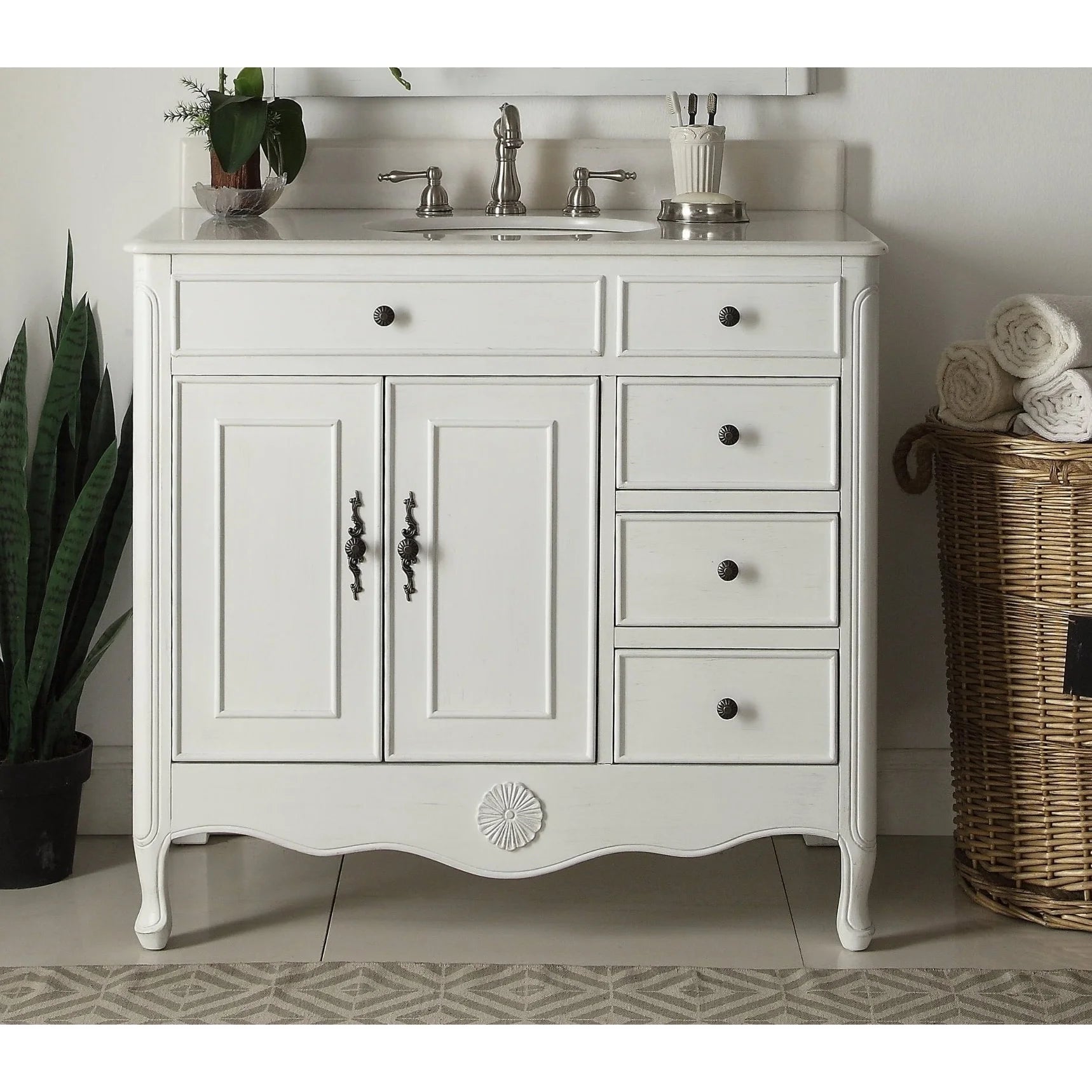 Chans Furniture 38" Daleville Bathroom Sink Vanity with MIR/BS - Antiqued White